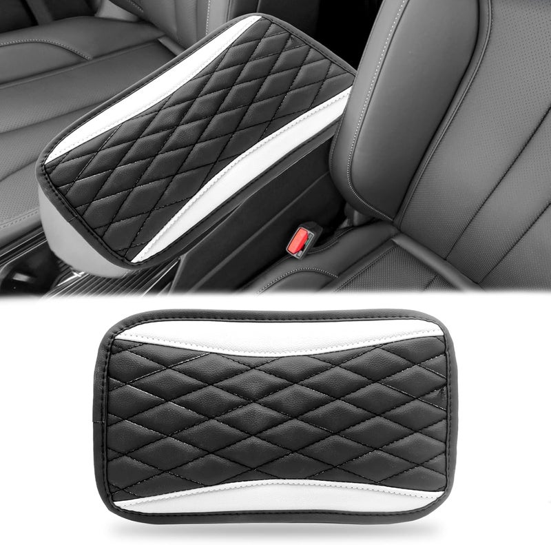 Vrasly Car Center Console Cover, Universal Leather Waterproof Armrest Seat Box Cover Protector, Comfortable Car Decor Accessories Fit for Most Cars, Vehicles, SUVs-White - Image 1